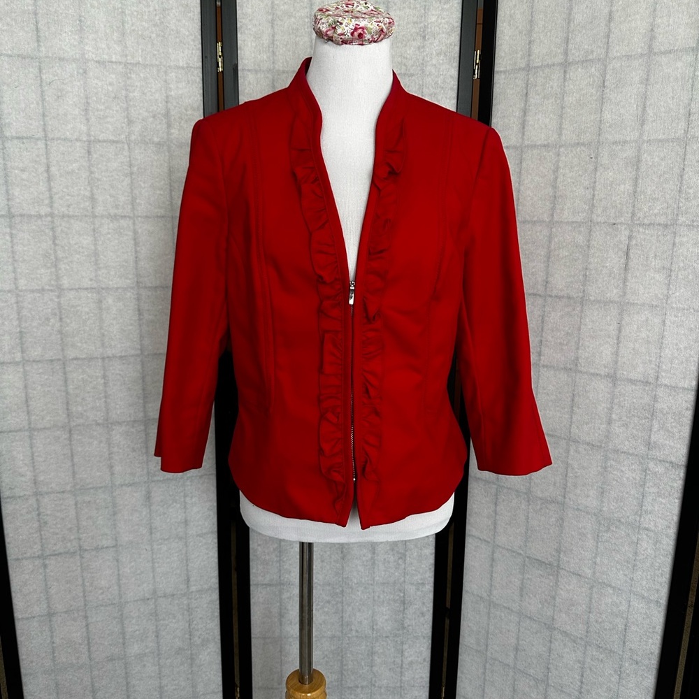 White House Black Market Scarlet Ruffle Blazer